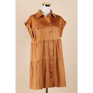 Sz L Andree By Unit ‘Don’t Hang Up’ Soft Faux Suede Button Down Shirt Dress GUC